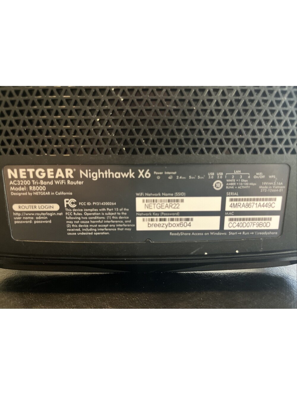 NETGEAR Nighthawk X6 Ac3200 Tri-Band WiFi Router Model R8000 - Power Tested - Picture 3 of 5